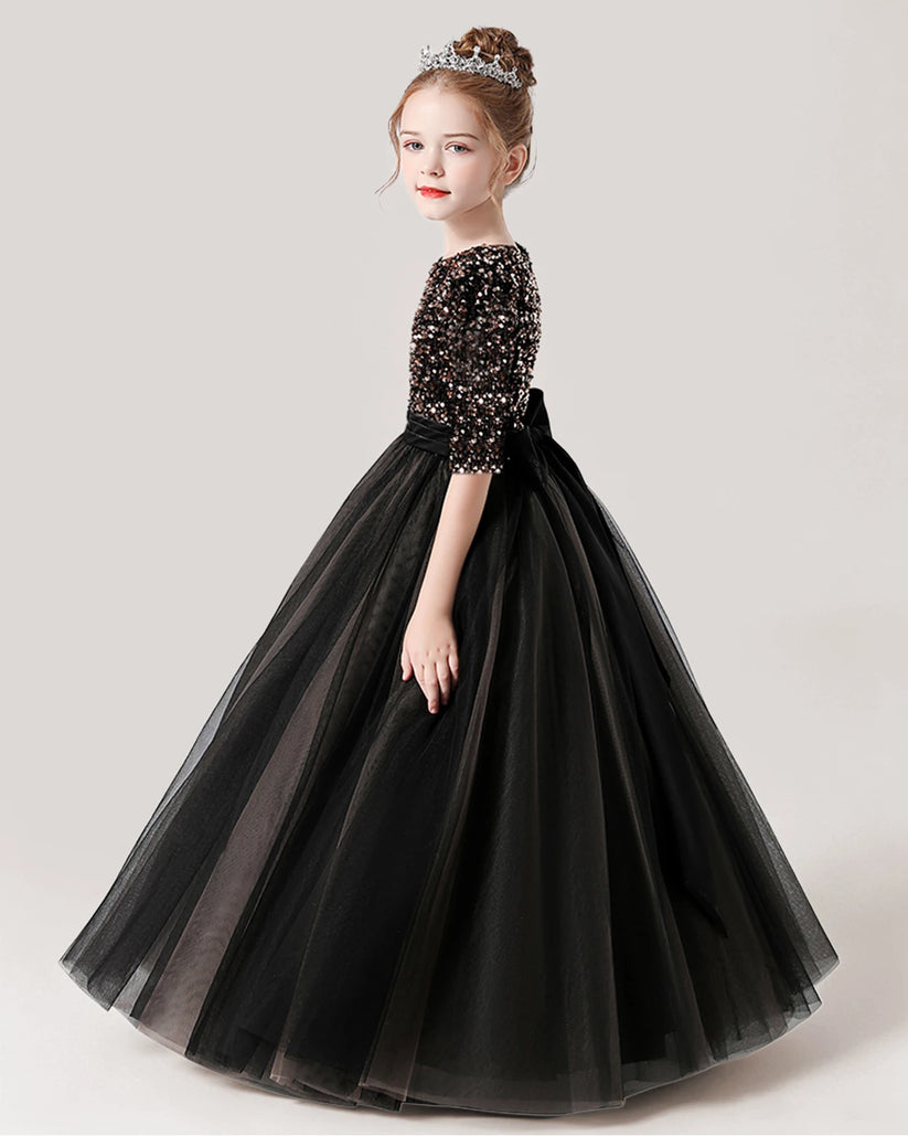 Black Tulle Ball Gown Flower Girl Dress Side View