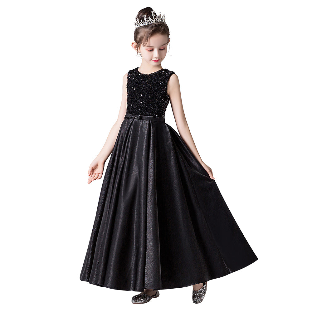 Satin Sequins Formal Dresses For Girls Special Occasion Dresses Elegant Birthday Party Dress