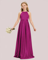 Fuchsia Satin A-line Junior Bridesmaid Dress Front View