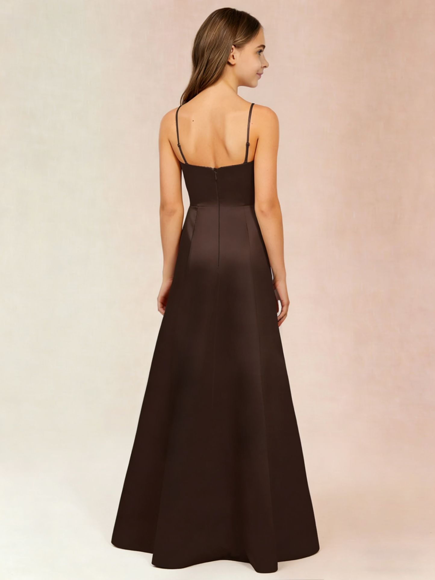 dideyttawl 2026 Girls Satin Prom Ball Gown with Big Bow Maxi Spaghetti Straps Junior Bridesmaid Flower Girl Dress 2548