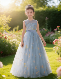 dideyttawl  Floral Tulle Girls Formal Dress Sleeveless Pageant  Prom Gown 2554