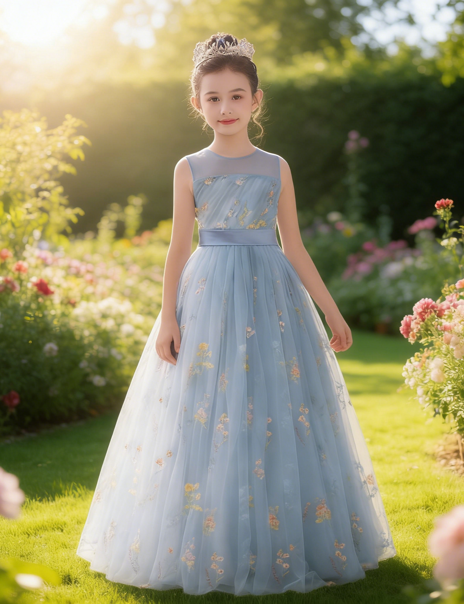 dideyttawl  Floral Tulle Girls Formal Dress Sleeveless Pageant  Prom Gown 2554