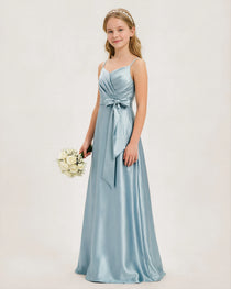 Dusty Blue Satin Junior Bridesmaid Dress