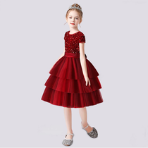 Dideyttawl Girls Burgundy Princess Dress Short Sleeve Tulle Ball Gown for Wedding Party