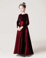 Burgundy Sequin A-line Girls Formal Dress Side View