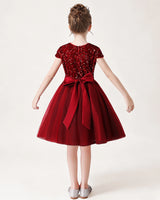 Burgundy Sequin A-line Girls Formal Dress Back View