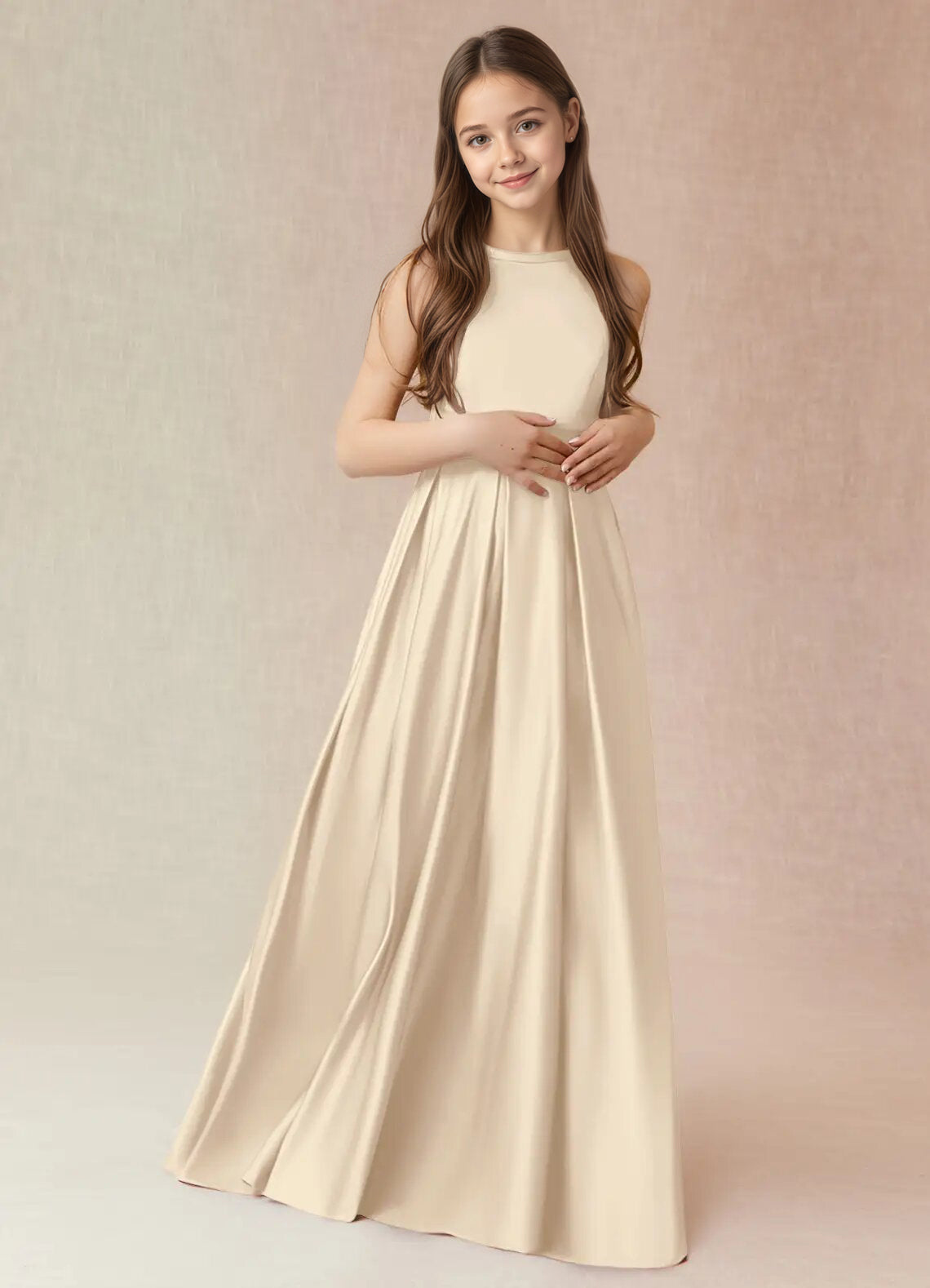 dideyttawl A-Line Junior Bridesmaid Dresses Halter Flower Girls Dress Satin Adjustable Straps Formal Gown 2532