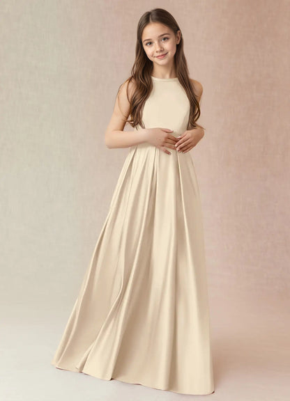 dideyttawl A-Line Junior Bridesmaid Dresses Halter Flower Girls Dress Satin Adjustable Straps Formal Gown 2532