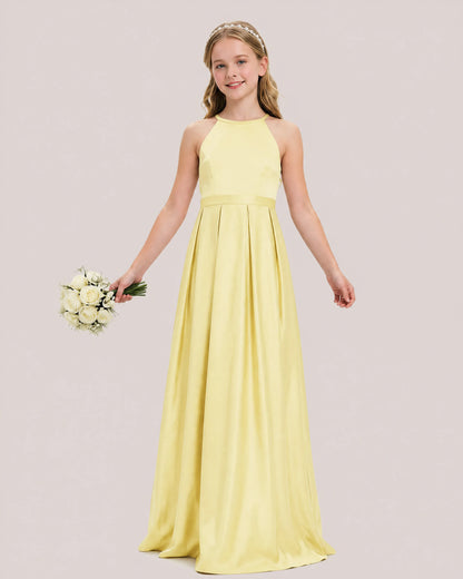 dideyttawl A-Line Junior Bridesmaid Dresses Satin Halter Special Occasion Dress Gown 2532