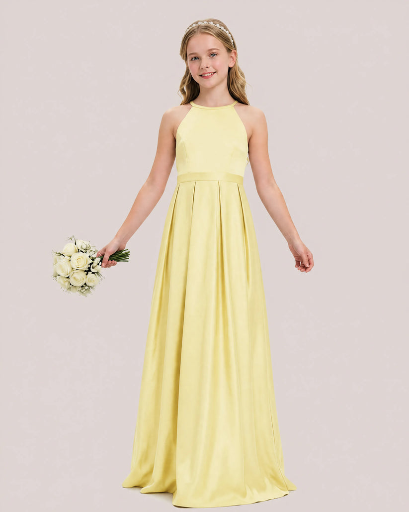  Daffodil Satin A-line Junior Bridesmaid Dress Front View