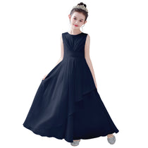Dideyttawl White Junior Bridesmaid  Dress Chiffon Sleeveless Floor Length Gown