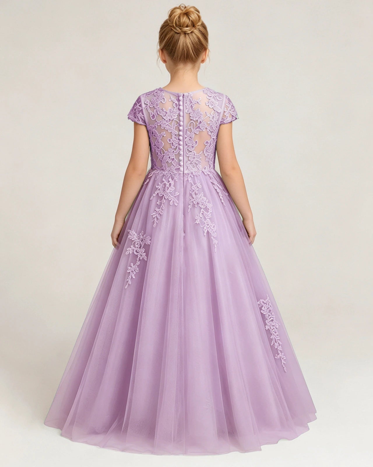Back Lilac Lace Flower Girls Dress