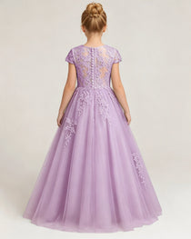 Back Lilac Lace Flower Girls Dress