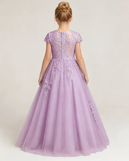 Back Lilac Lace Flower Girls Dress