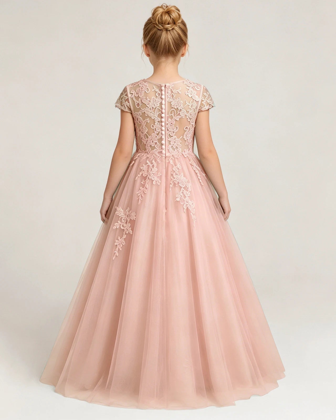 Back Blush Pink Lace Flower Girls Dress