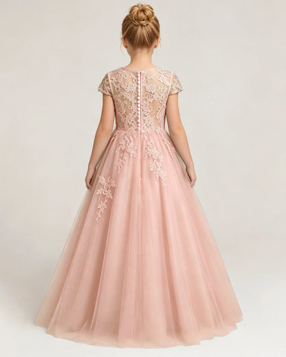 Back Blush Pink Lace Flower Girls Dress