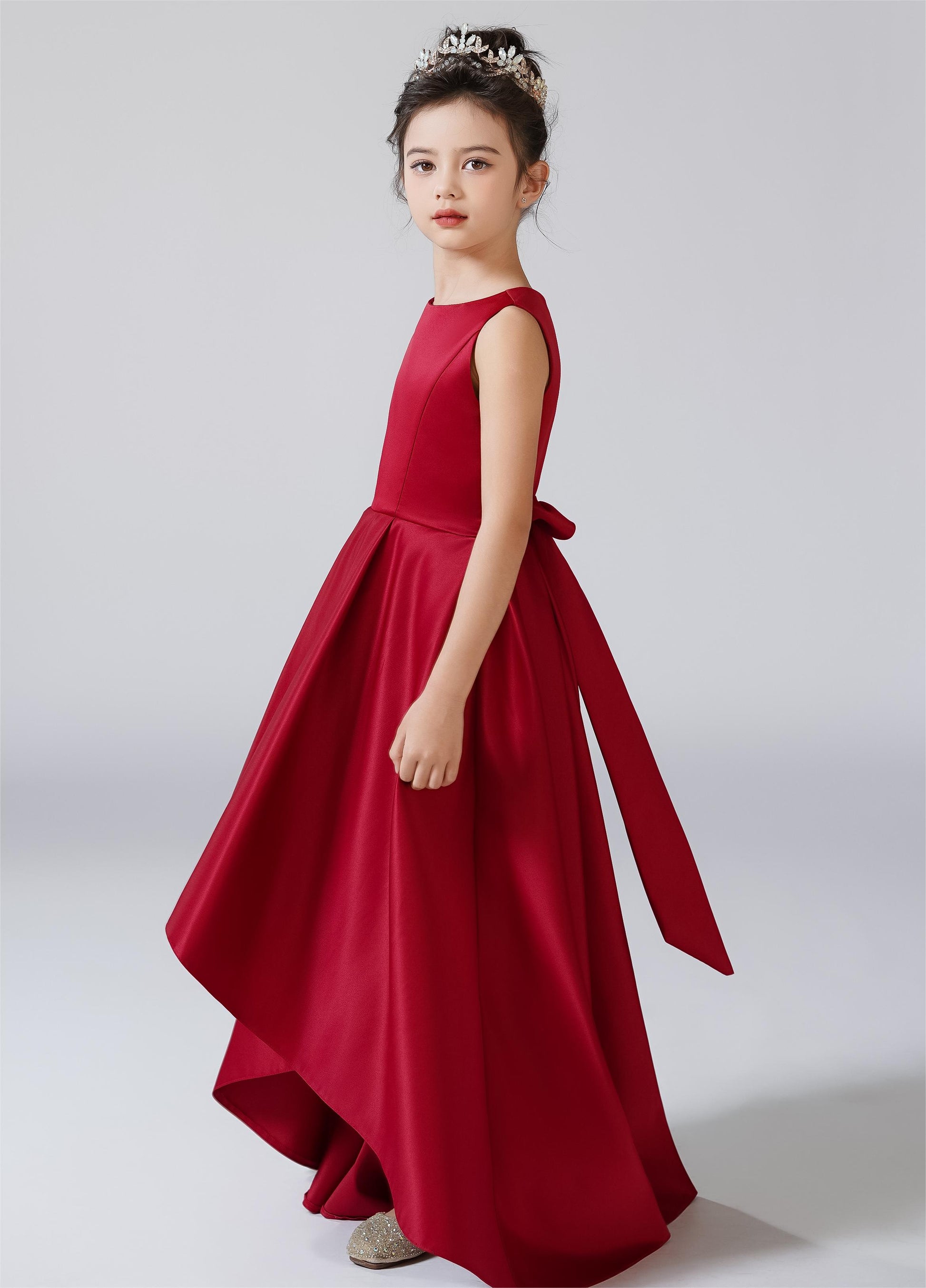 Dideyttawl High Low Satin Flower Girls Dress Sleeveless Party Prom Ball Gown Formal Special Occasion Wedding Guest Junior Bridesmaid Dress, Burgundy / Dideyttawl High Low Satin Flower Girls Dress Sleeveless Party Prom Ball Gown Formal Special Occasion Wedding Guest Junior Bridesmaid Dress, Burgundy /