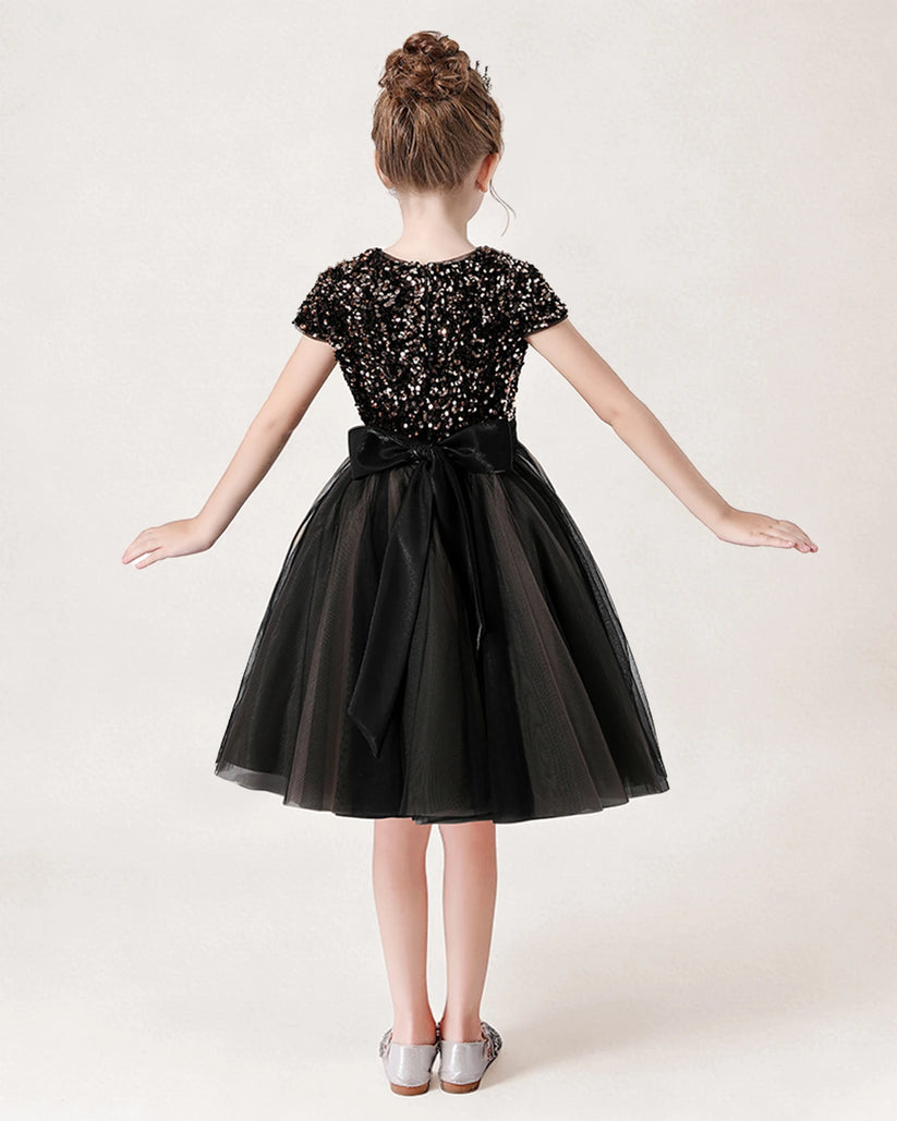 Black Tulle A-line Girls Formal Dress Back View