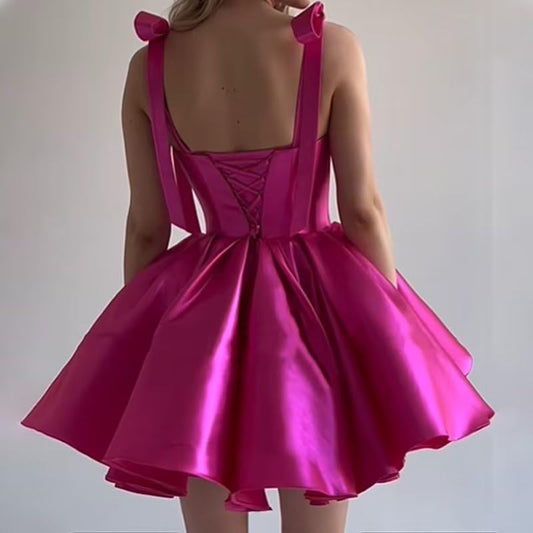 2025 Lace up Back Mini Wedding Dress Elegant Short Formal Dress Women Backless Puffy Prom Dress