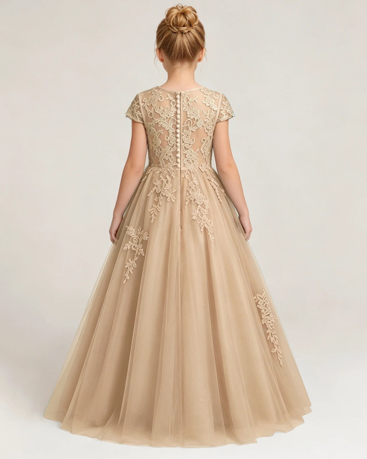 Back Champagne Lace Flower Girls Dress