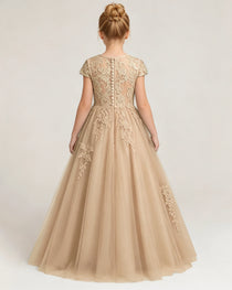 Back Champagne Lace Flower Girls Dress