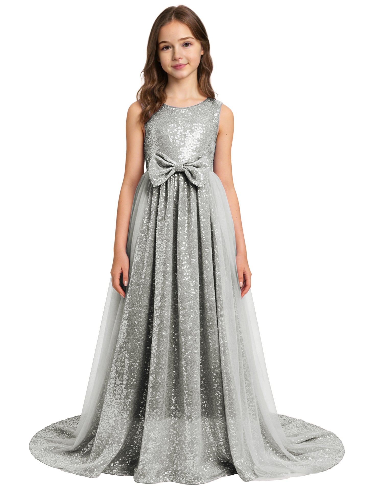 dideyttawl 2026 Flower Girls Dress Sparkly Sequins Tulle Sleeveless Prom Gown Floor Length Jr Bridesmaid Dresses 2557