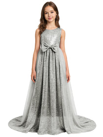 Dideyttawl Lavender Glitter Tulle Girls Formal Dress Bow Waist Princess Ball Gown