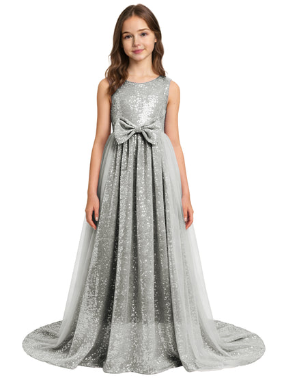 dideyttawl 2026 Flower Girls Dress Sparkly Sequins Tulle Sleeveless Prom Gown Floor Length Jr Bridesmaid Dresses 2557