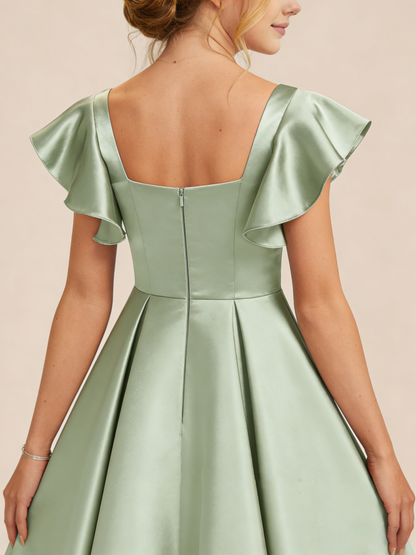 dideyttawl 2026 Girls Satin Prom Ball Gown Princess Dress Maxi Ruffle Sleeve Junior Bridesmaid Flower Girl Dresses 2546