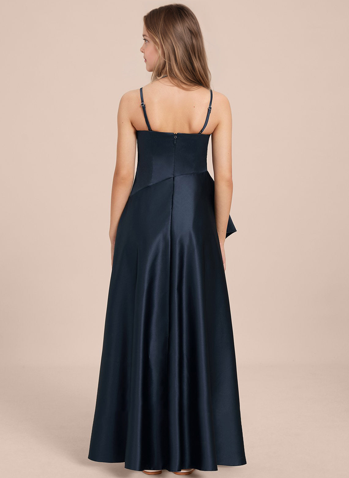 dideyttawl High Low Junior Bridesmaid Dress V-Neck Silk Satin Flower Girl Dress Sleeveless Formal Special Occasion Dress for Wedding 2523