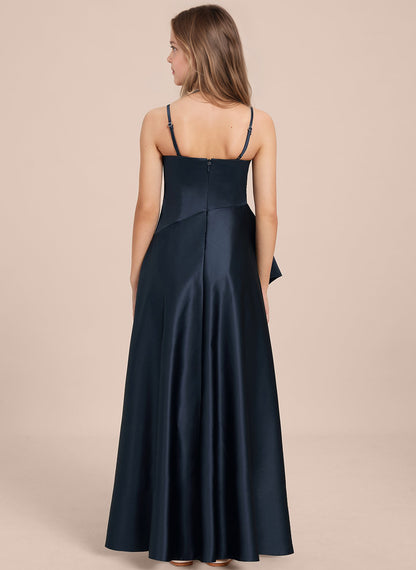 dideyttawl High Low Junior Bridesmaid Dress V-Neck Silk Satin Flower Girl Dress Sleeveless Formal Special Occasion Dress for Wedding 2523