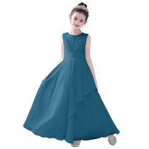 Dideyttawl White Junior Bridesmaid  Dress Chiffon Sleeveless Floor Length Gown
