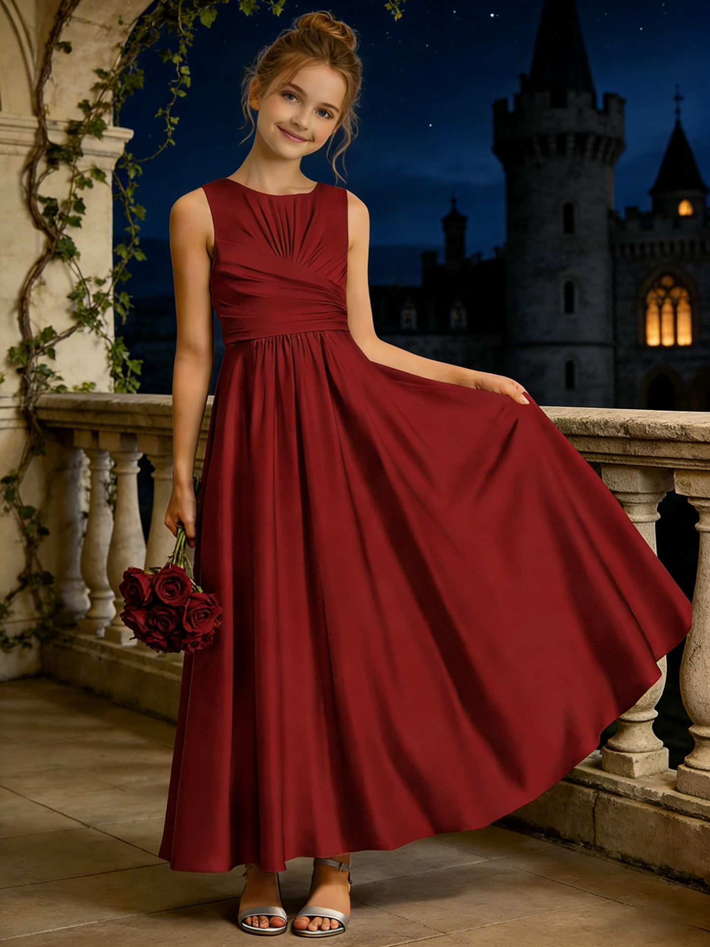 dideyttawl Satin A-Line Junior Bridesmaid Dresses Pleated Girls Special Occasion Gown