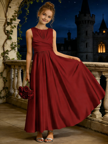 dideyttawl Satin A-Line Junior Bridesmaid Dresses Pleated Girls Special Occasion Gown