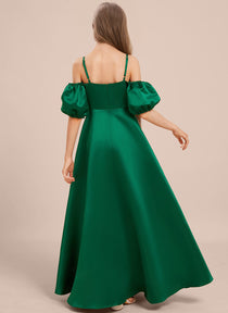 Dideyttawl Cold Shoulder Junior Bridesmaid Dress Satin Girls Pageant Gown 2525