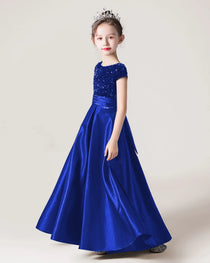 Royal Blue Side Sequin Flower Girls Dress