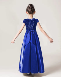 Royal Blue Back Sequin Flower Girls Dress
