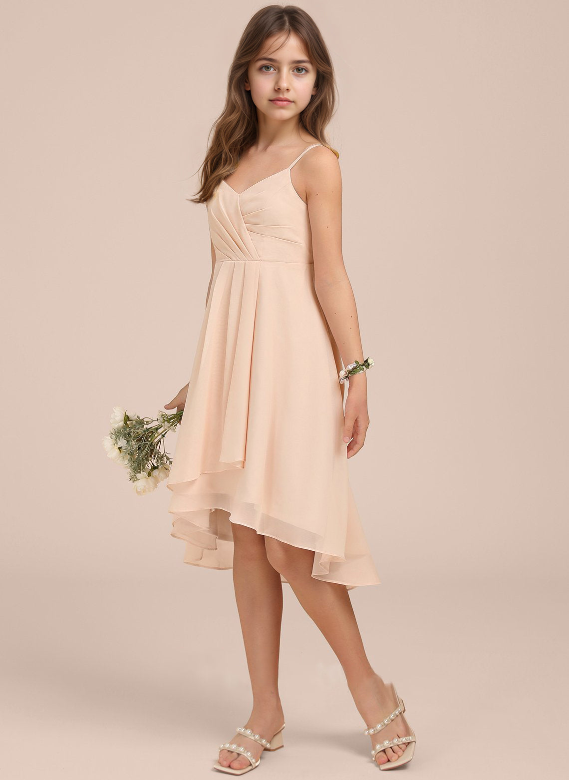 Chiffon Short Junior Bridesmaid Dresses Knee Length Sleeveless Flower Girl Dresses for 4-16 2504