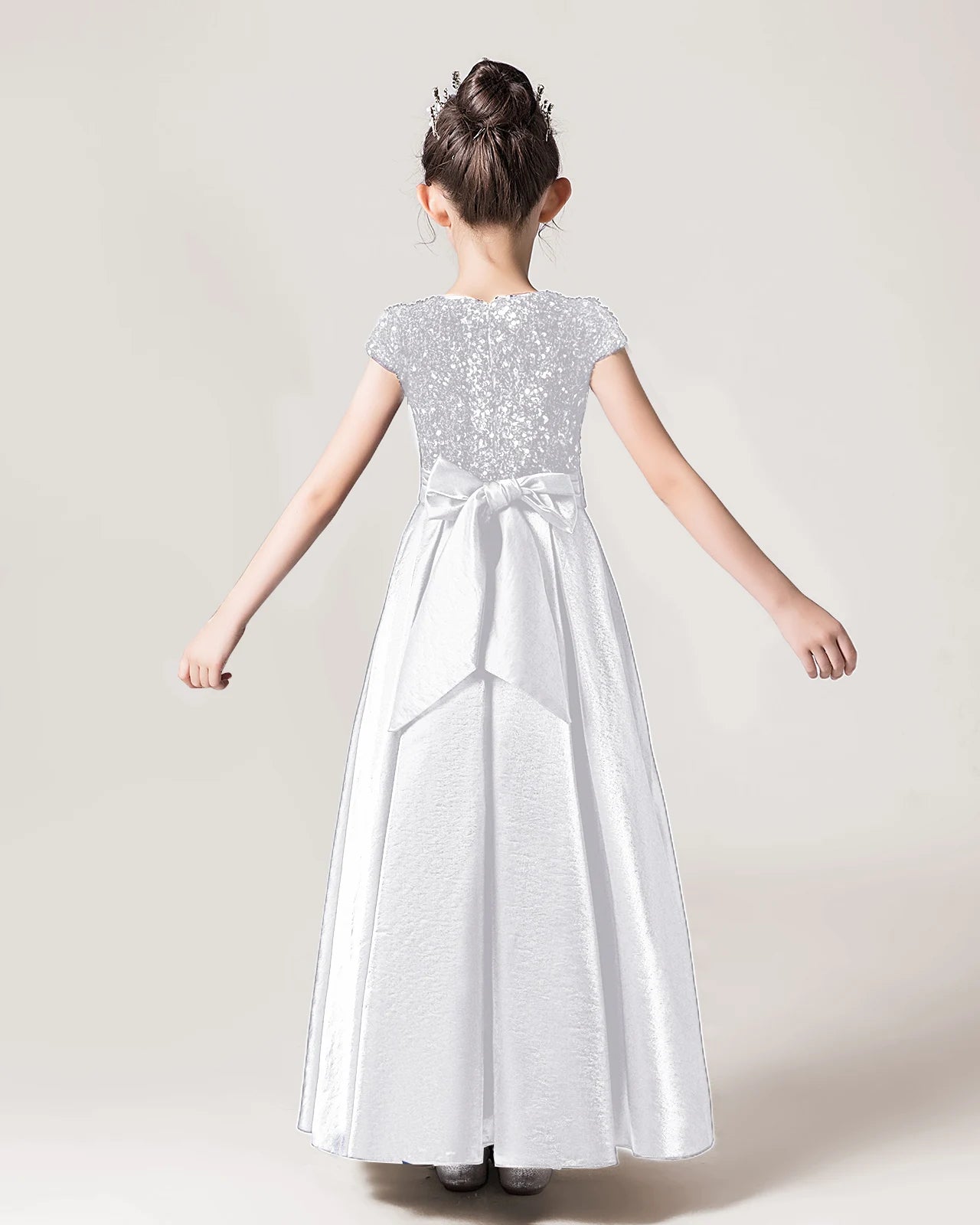 Dideyttawl Sequins Flower Girls Dress Satin Formal Brithday Party Gown