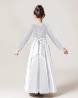 White Sequin A-line Girls Formal Dress Back View