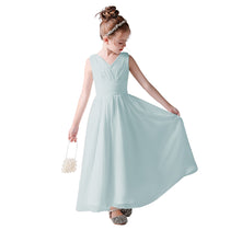 Dideyttawl Blush Pink Flower Girl Dress V Neck Sleeveless Floor-Length Dress