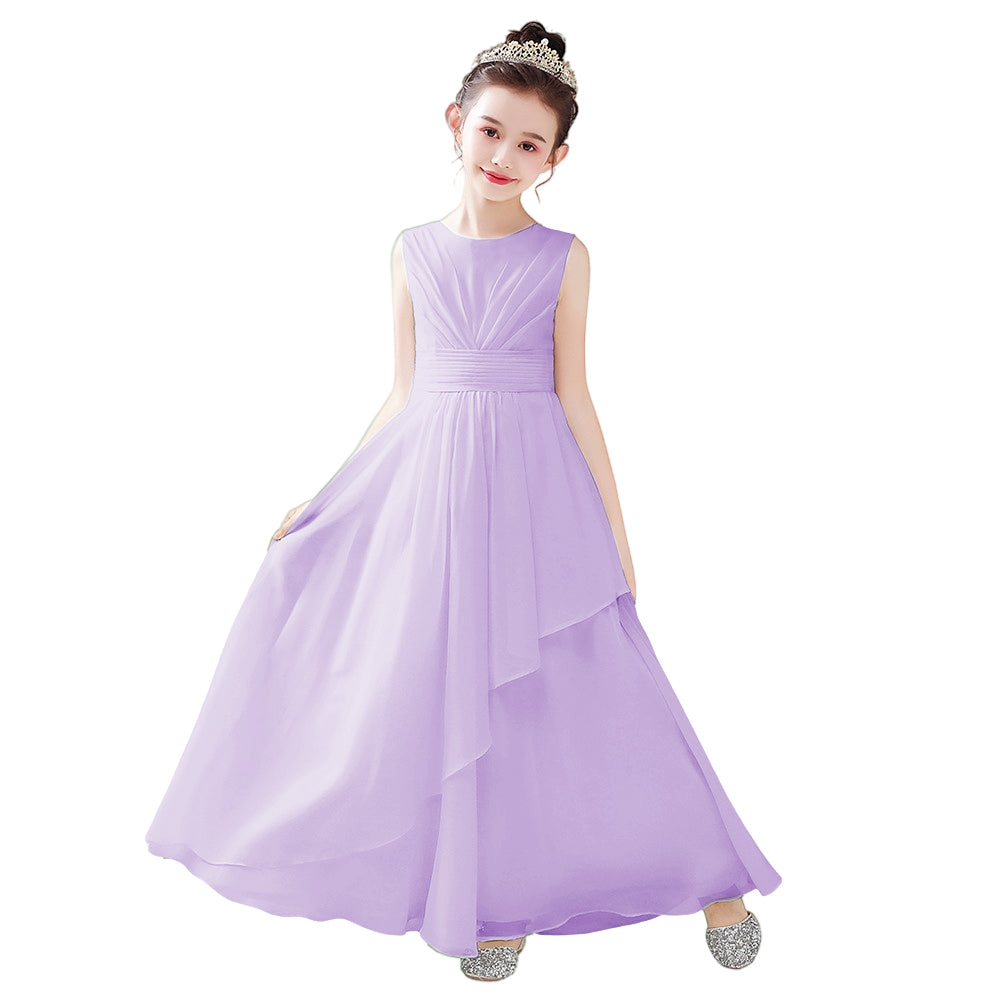 Dideyttawl White Junior Bridesmaid  Dress Chiffon Sleeveless Floor Length Gown