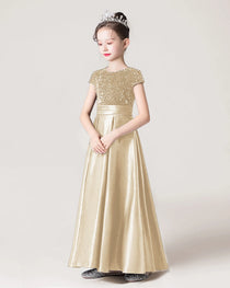 Champagne Side Sequin Flower Girls Dress