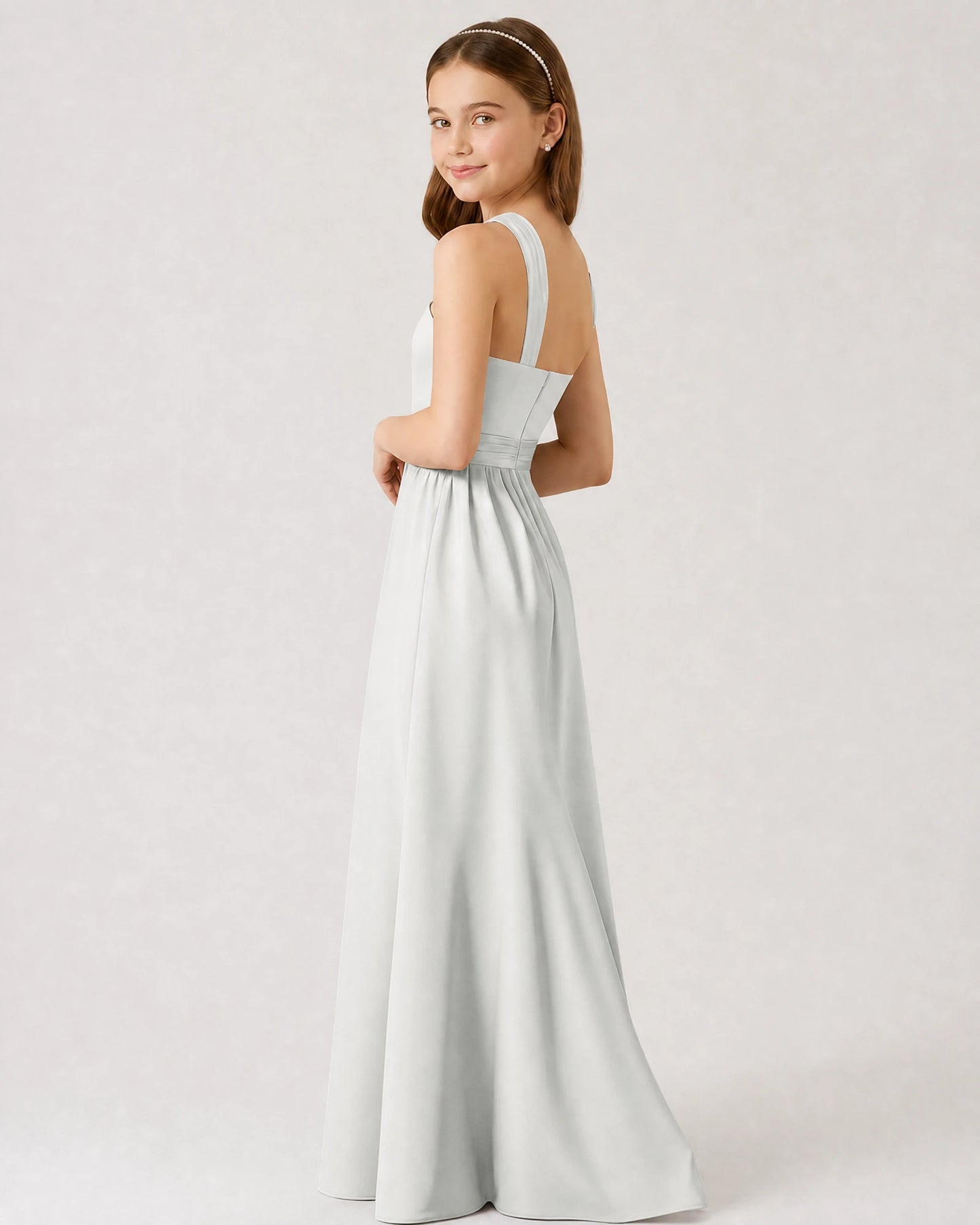 Dideyttawl Teal Junior Bridesmaid Dress Criss Cross Halter Neck Floor Length Dress