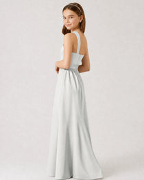 Dideyttawl Teal Junior Bridesmaid Dress Criss Cross Halter Neck Floor Length Dress