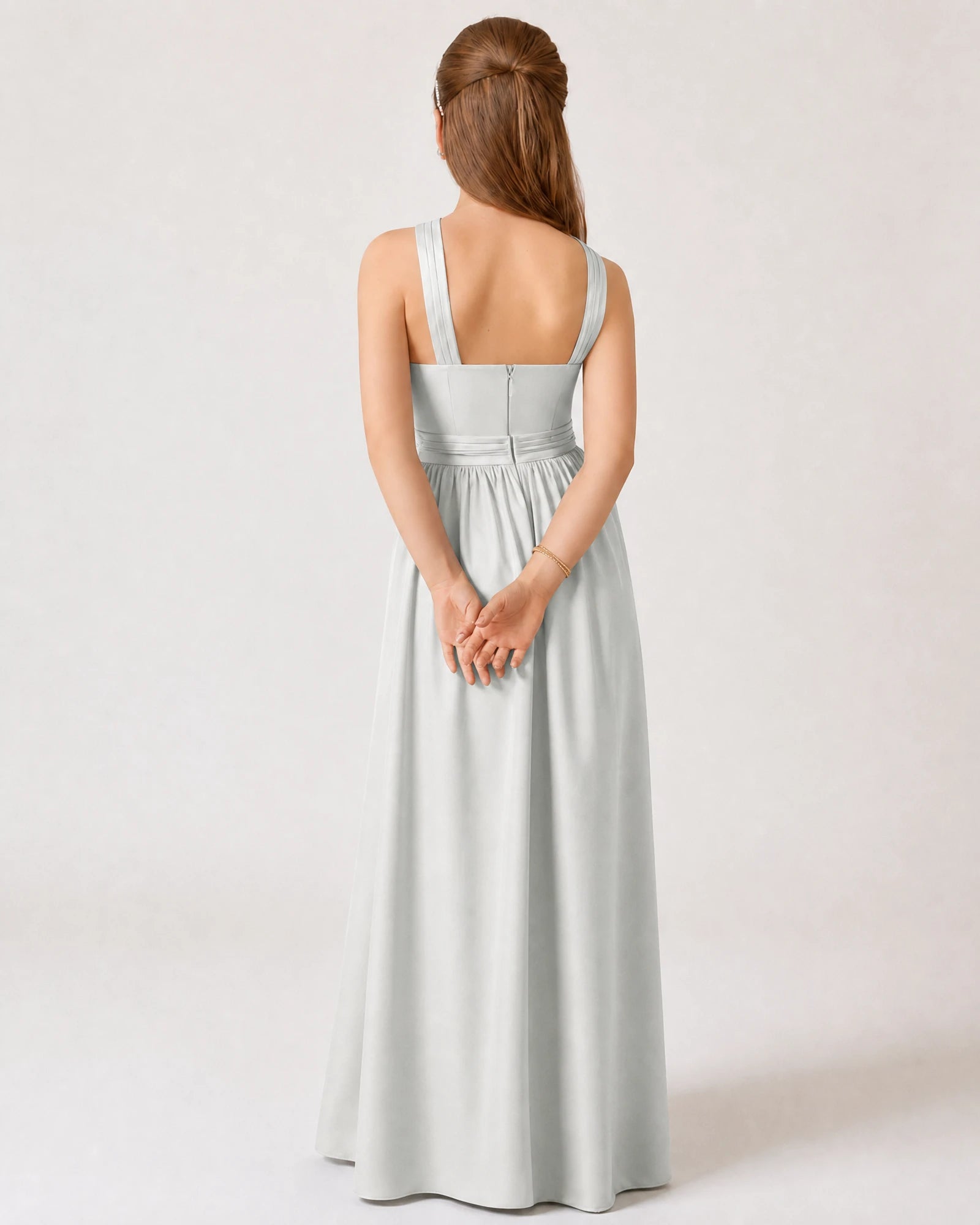 Dideyttawl Teal Junior Bridesmaid Dress Criss Cross Halter Neck Floor Length Dress