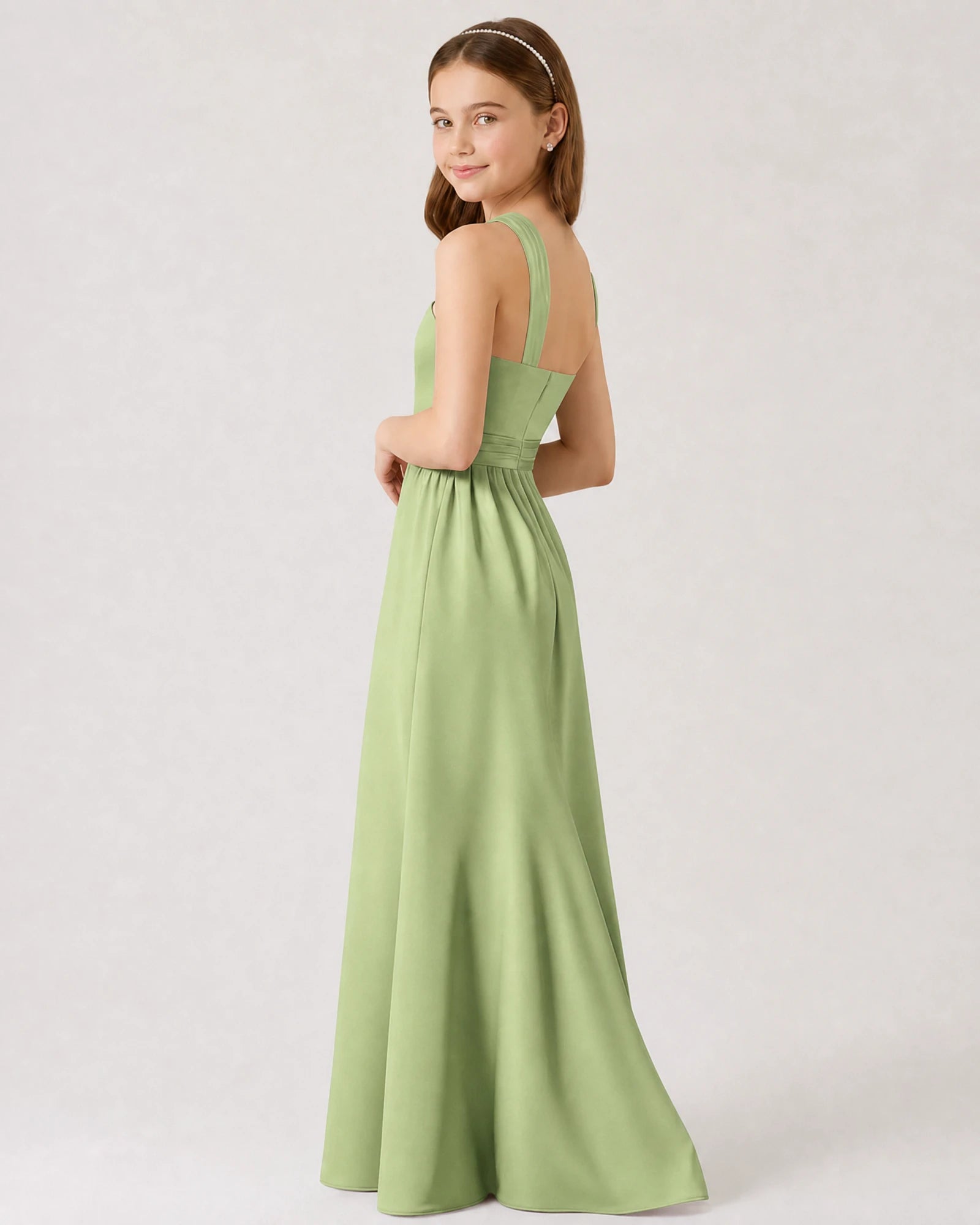 Dideyttawl Teal Junior Bridesmaid Dress Criss Cross Halter Neck Floor Length Dress