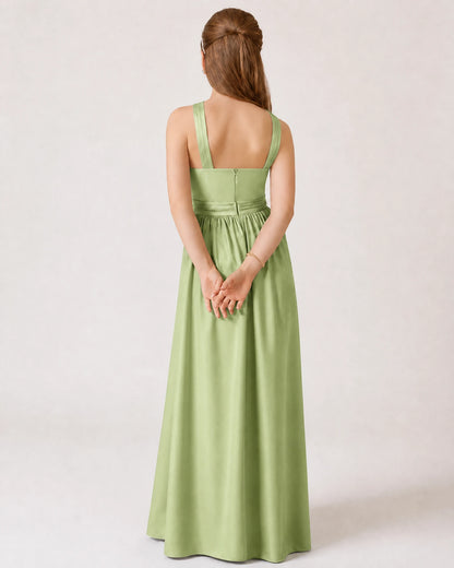 Dideyttawl Teal Junior Bridesmaid Dress Criss Cross Halter Neck Floor Length Dress