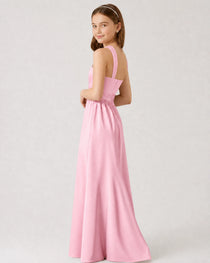 Dideyttawl Teal Junior Bridesmaid Dress Criss Cross Halter Neck Floor Length Dress