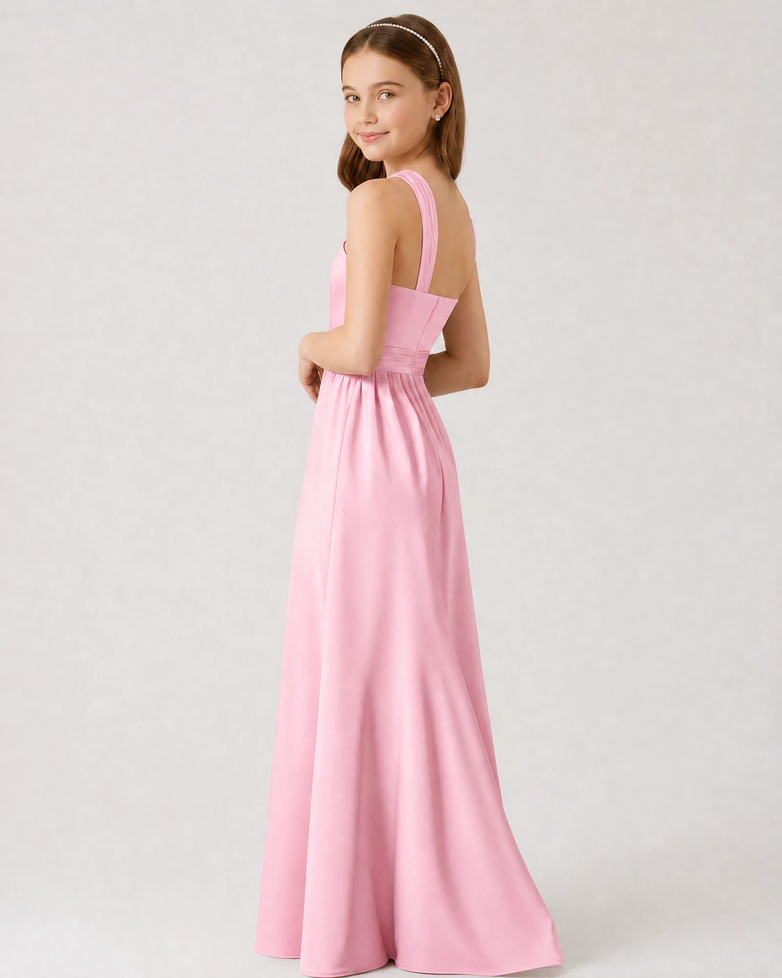 Dideyttawl Teal Junior Bridesmaid Dress Criss Cross Halter Neck Floor Length Dress